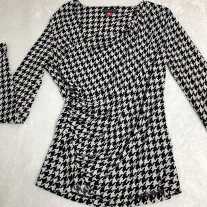 Vince Camuto Houndstooth Check Top, Black/White, Size XS
